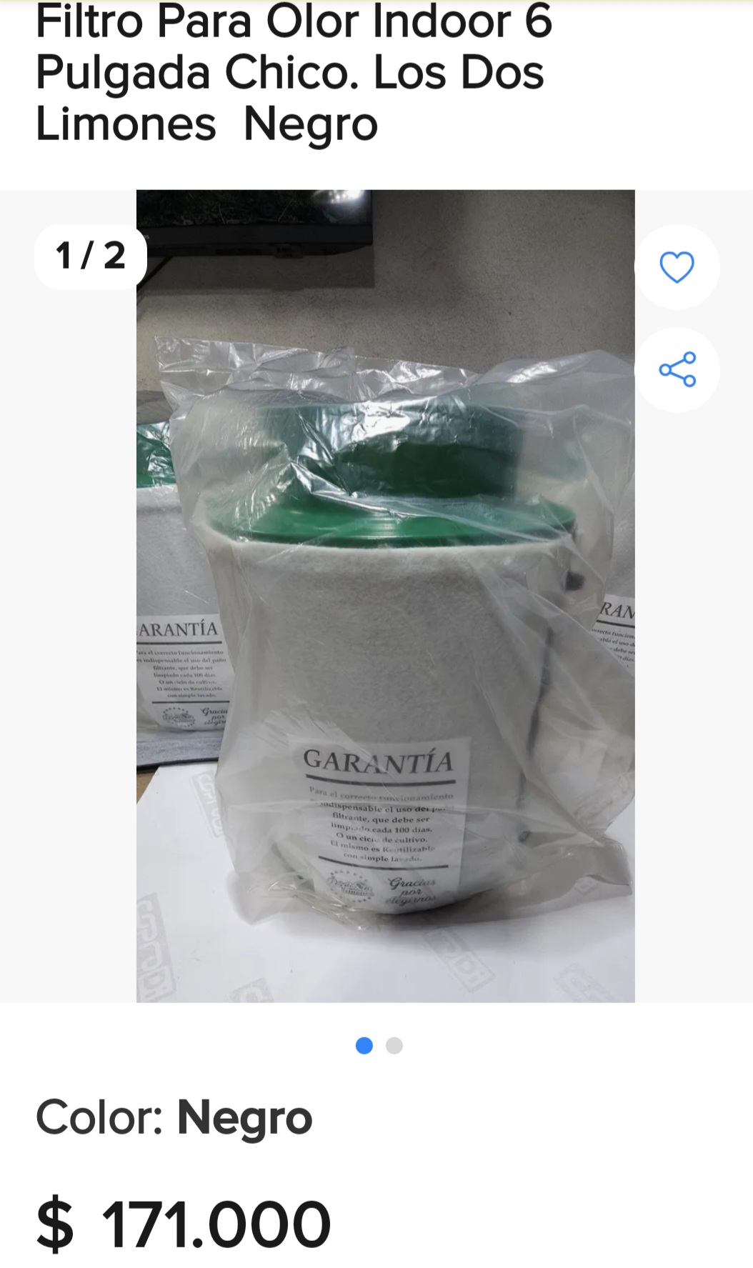 Filtro para eliminar olores 6 pulgadas chico 